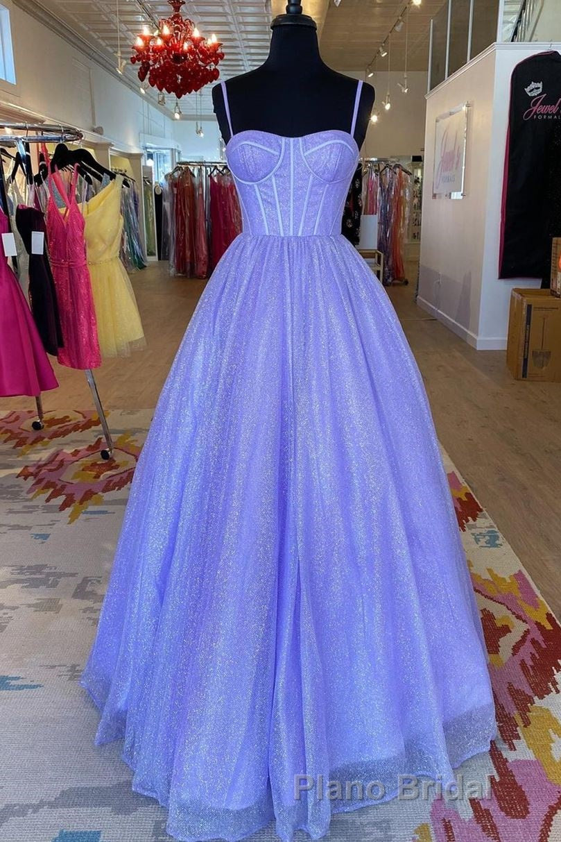 Princess Light Blue A-line Straps Long Formal Prom Gown