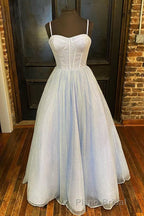 Princess Light Blue A-line Straps Long Formal Prom Gown