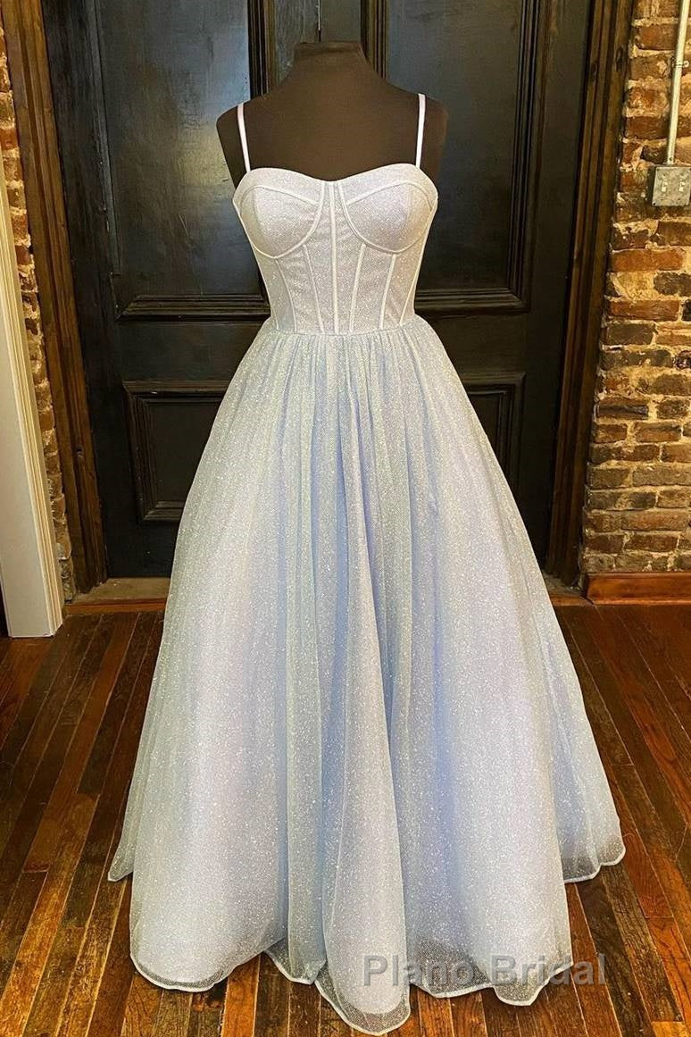 Princess Light Blue A-line Straps Long Formal Prom Gown