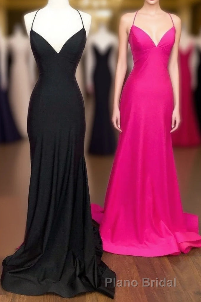 Simply Mermaid Black Straps Long Prom Dresses Main image