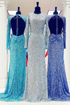Modest Long Sleeves Sequins Mermaid Prom Dresses