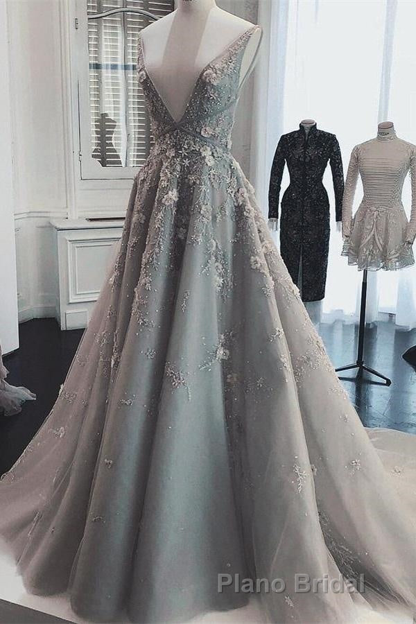 Deep V Neck Sleeveless Formal Prom Dresses Long Party Gown with Appliques Secondary image