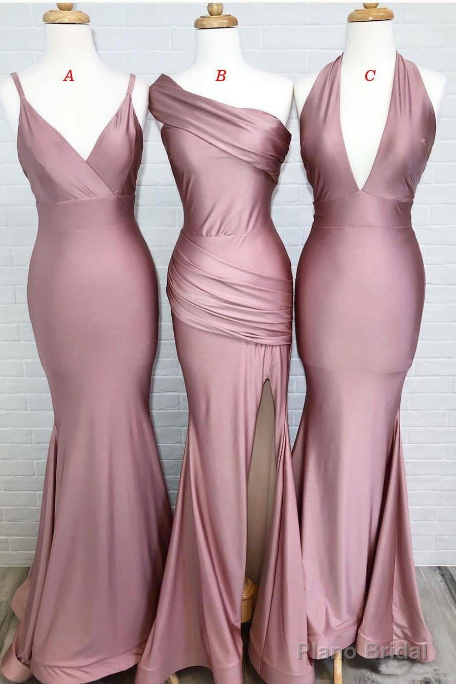Dusty Rose Mermaid V Neck Split Side Long Evening Gowns Bridesmaid Dresses Main image