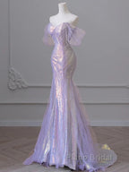 Purple Sweetheart Sequin Beaded Mermaid Long Formal Prom Dresses,Purple Tulle Train Formal Prom Gown