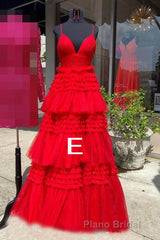 Sparkly Spaghetti Straps Tiered Tulle Formal Prom Dresses, New Long Party Gown