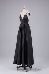 Elegant A Line Satin Spaghetti Straps Long Formal Prom Dresses