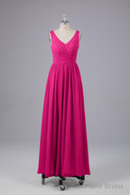 Elegant A-line V Neck Straps Chiffon Bridesmaid Dresses