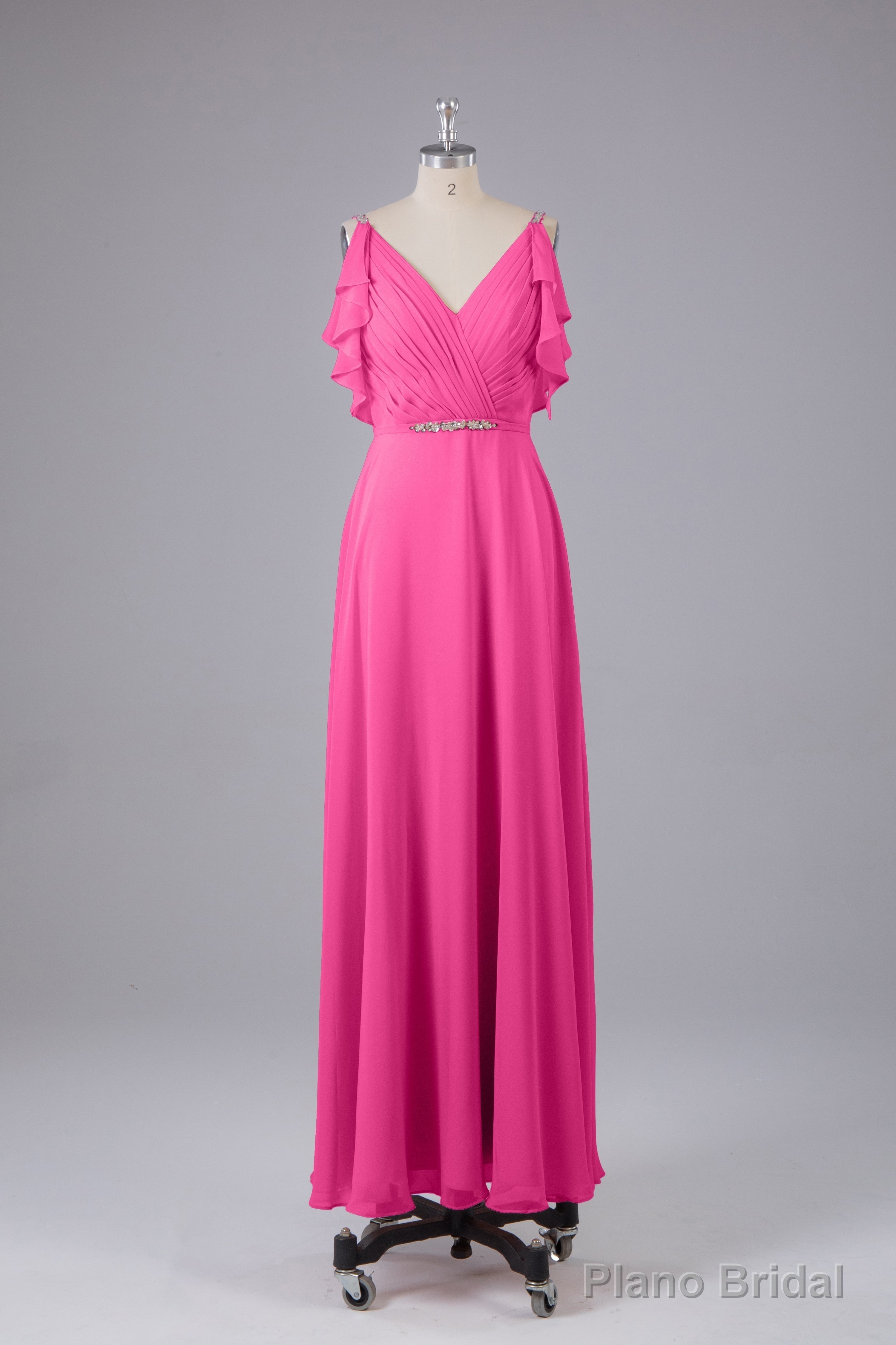 Elegant Chiffon Straps V-Back Long Bridesmaid Dresses Main image