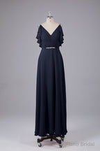 Elegant Chiffon Straps V-Back Long Bridesmaid Dresses