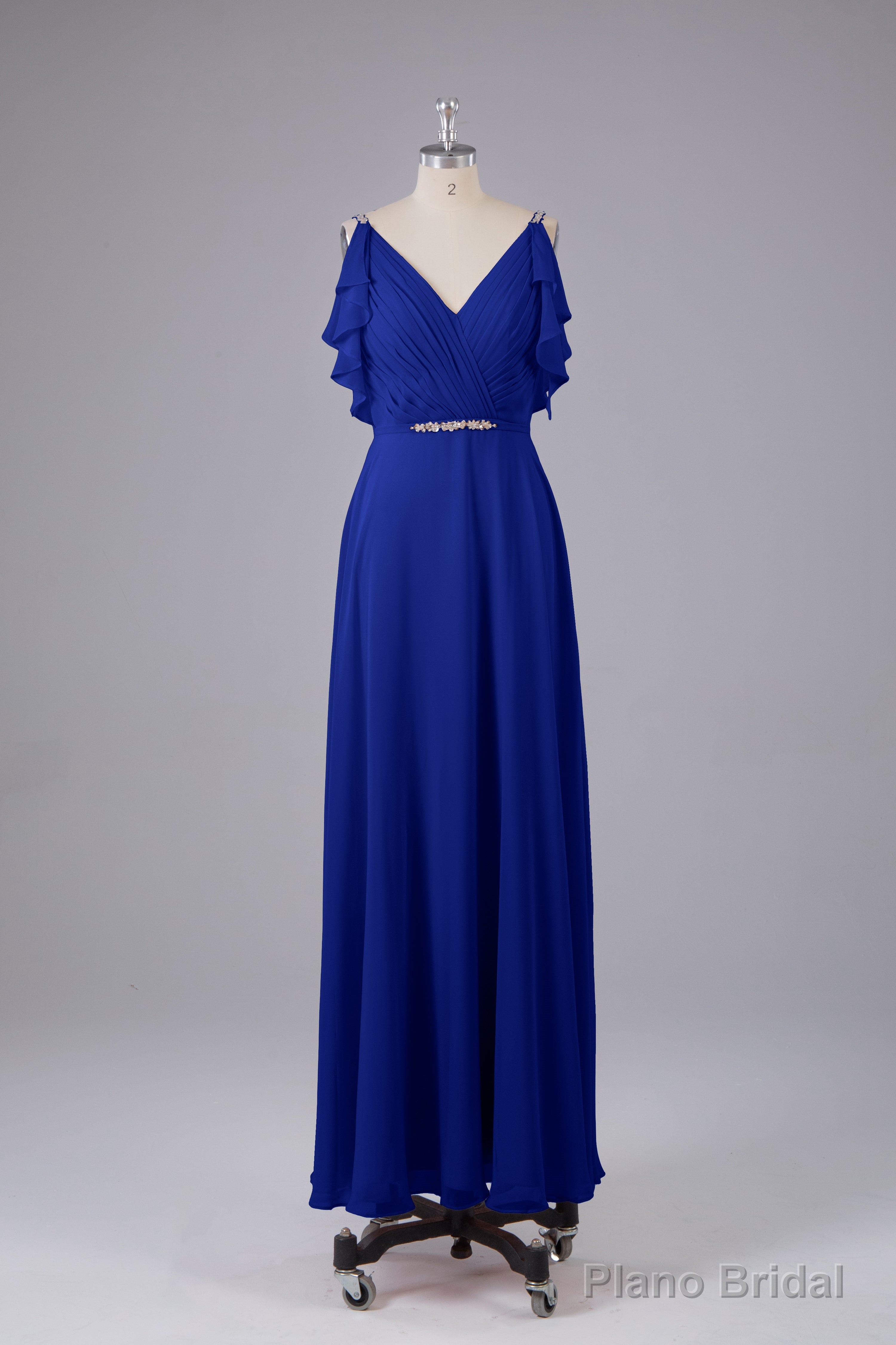 Elegant Chiffon Straps V-Back Long Bridesmaid Dresses