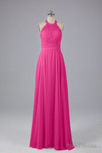 Elegant Halter Illusion Lace Floor Length Bridesmaid Dresses