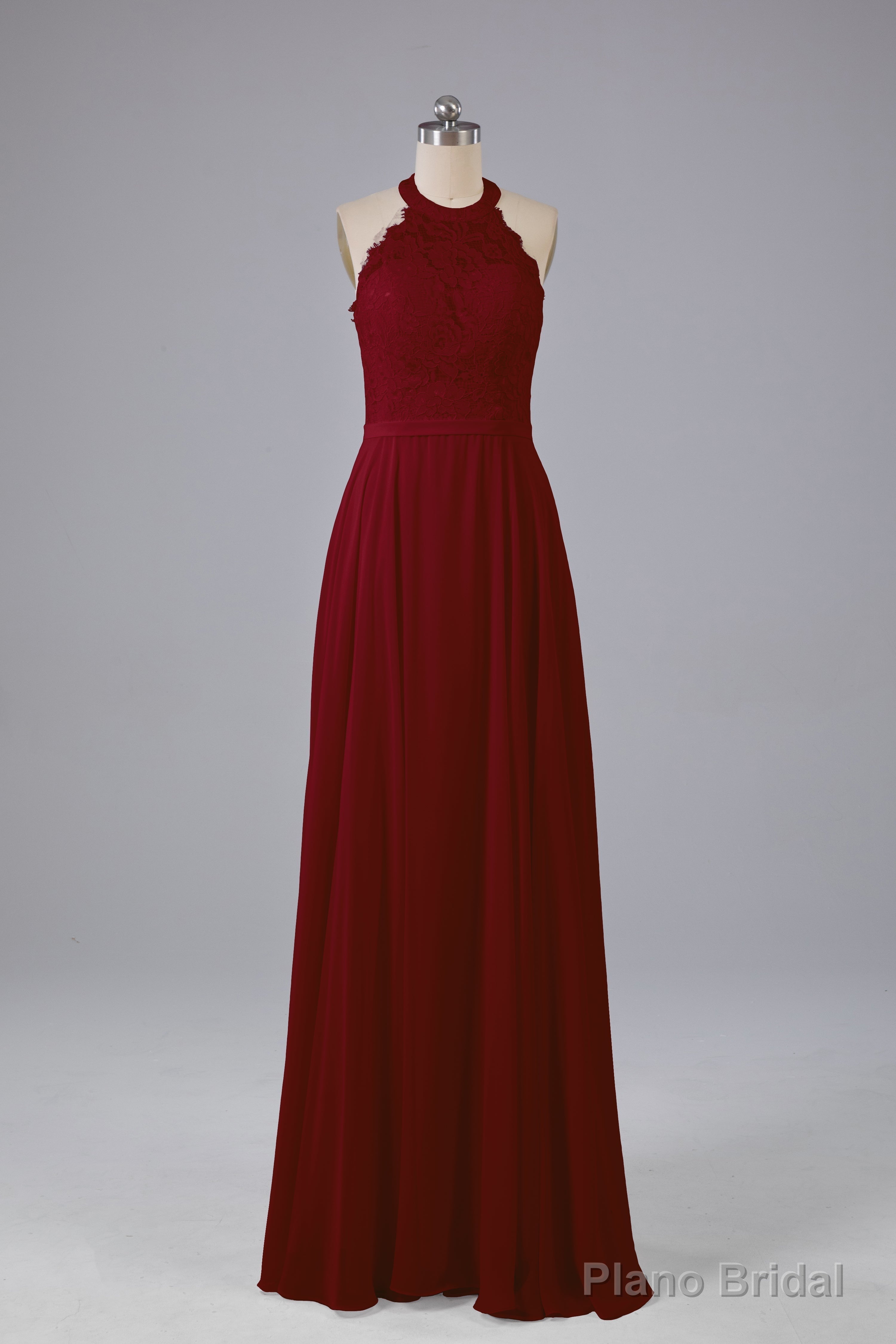 Elegant Halter Illusion Lace Floor Length Bridesmaid Dresses
