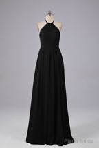 Elegant Keyhole Halter Lace Long Bridesmaid Dresses