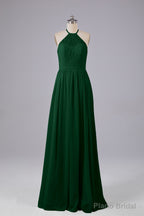 Elegant Keyhole Halter Lace Long Bridesmaid Dresses