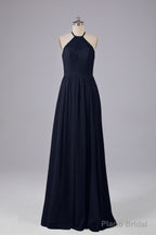 Elegant Keyhole Halter Lace Long Bridesmaid Dresses