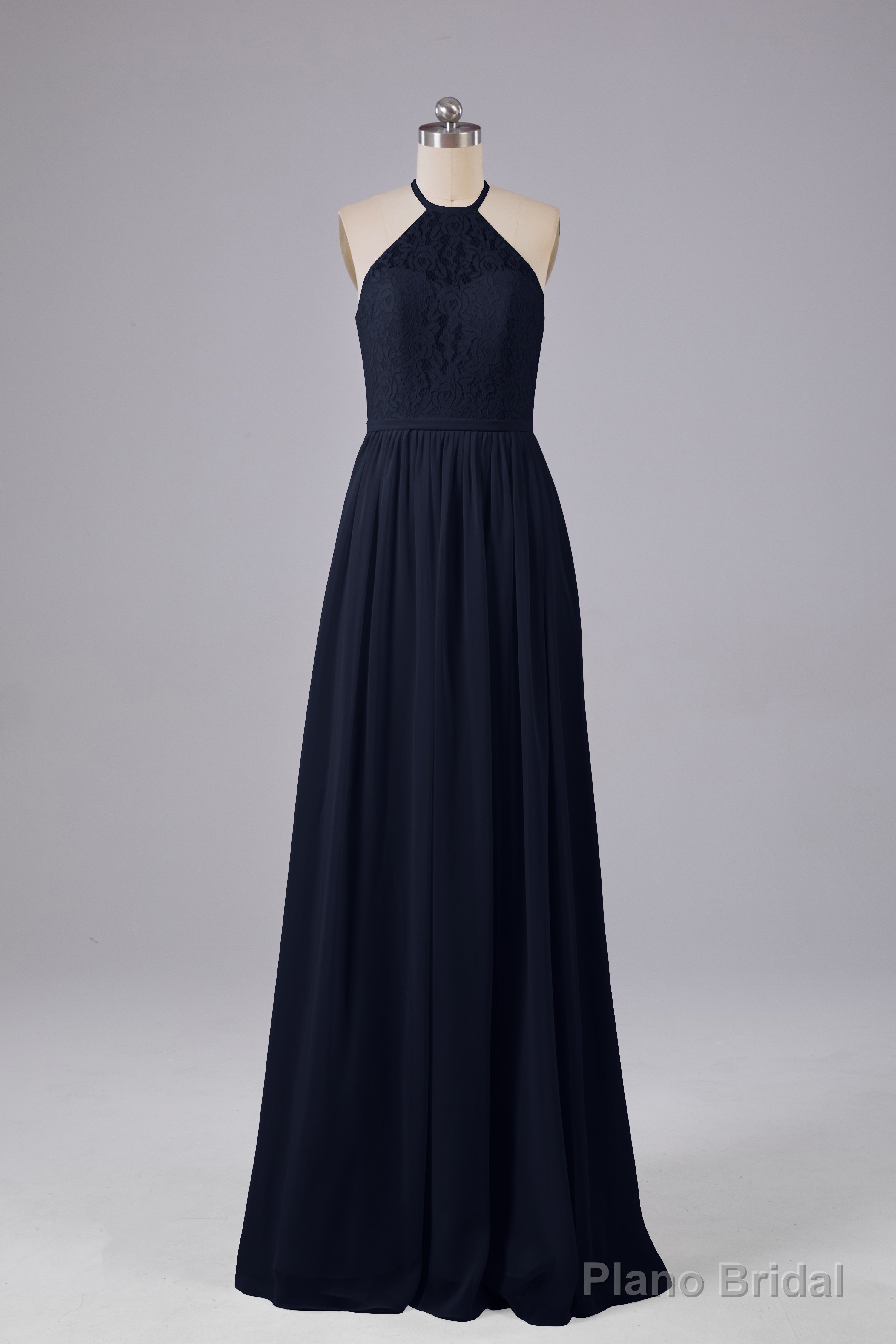 Elegant Keyhole Halter Lace Long Bridesmaid Dresses
