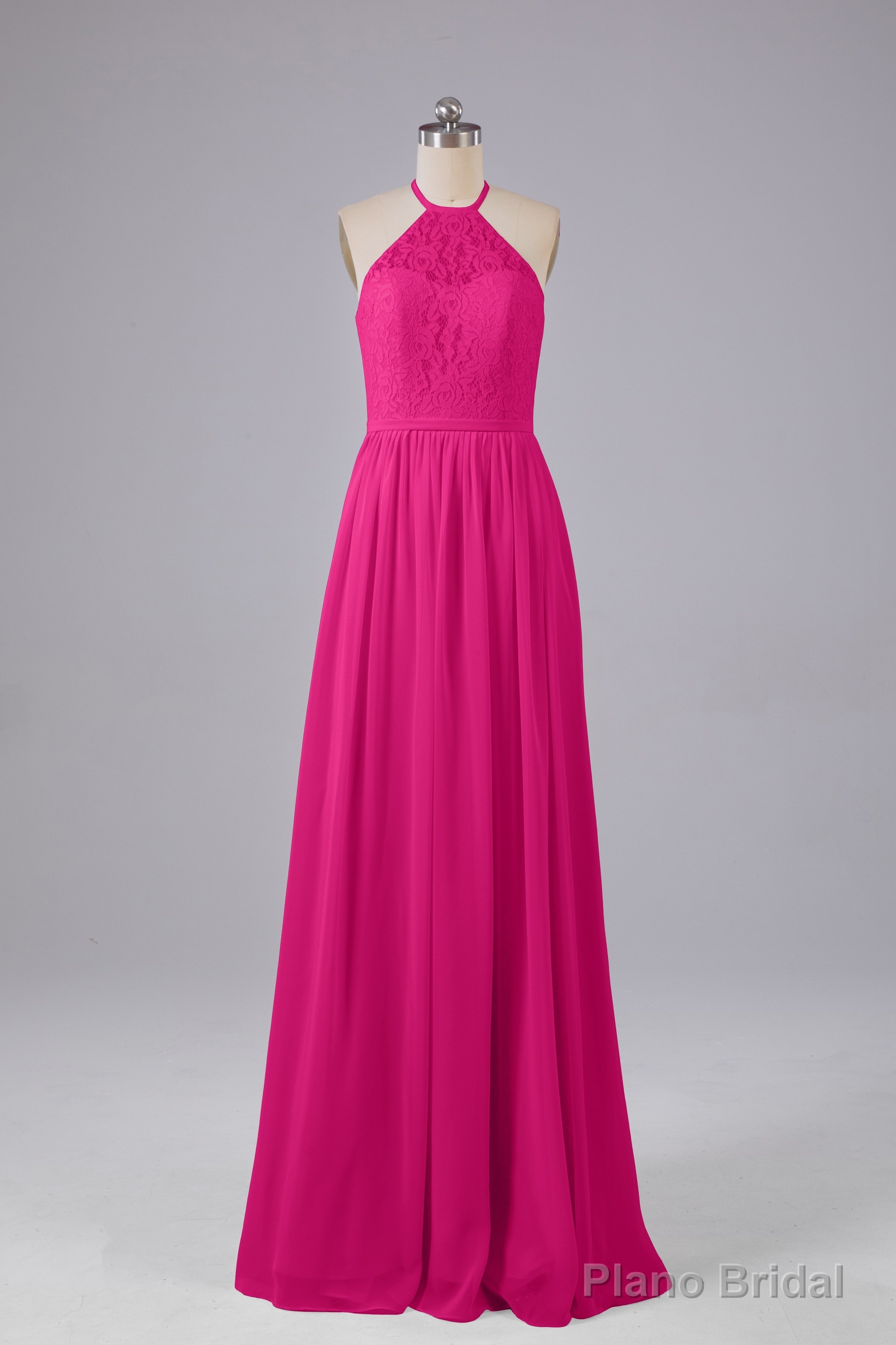 Elegant Keyhole Halter Lace Long Bridesmaid Dresses