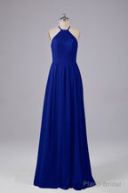 Elegant Keyhole Halter Lace Long Bridesmaid Dresses