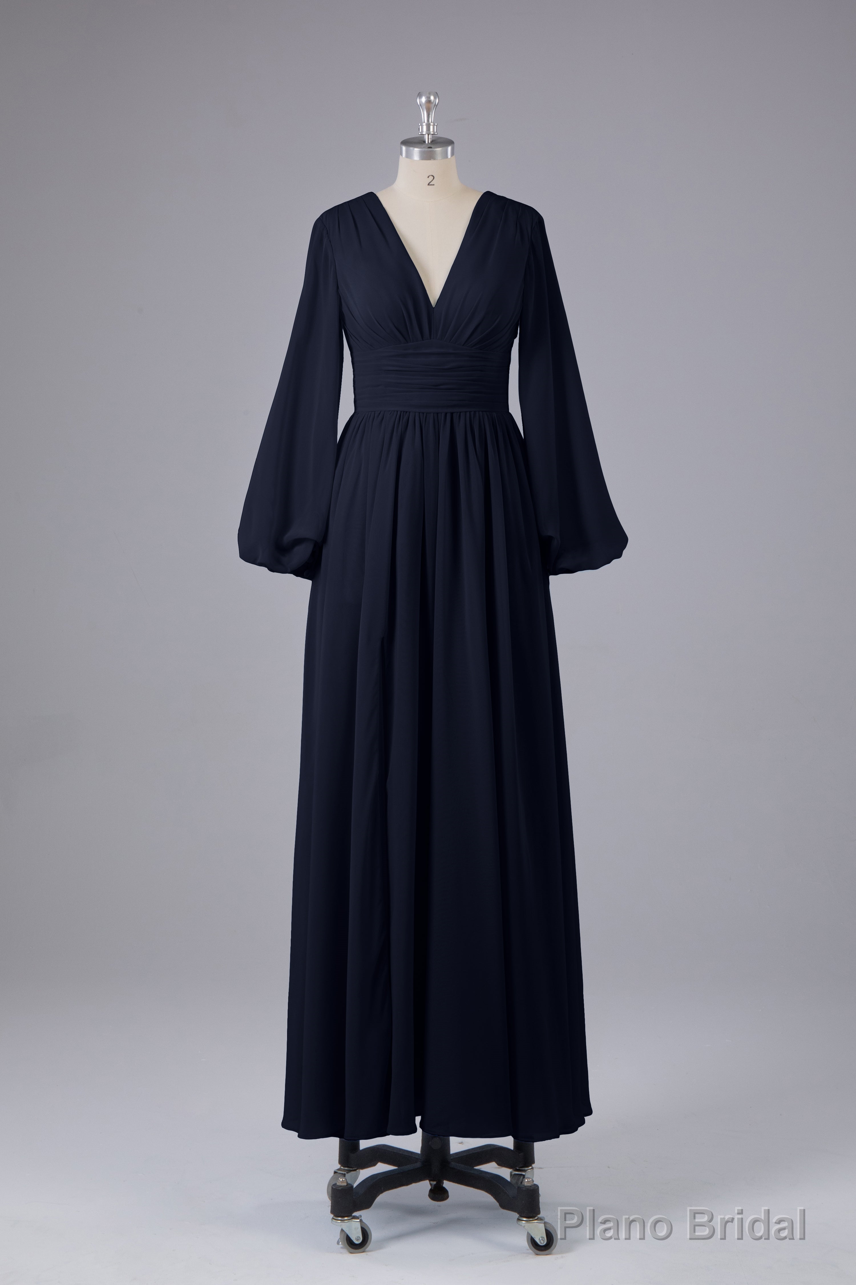 Elegant Long Sleeves V Neck Chiffon Long Bridesmaid Dresses