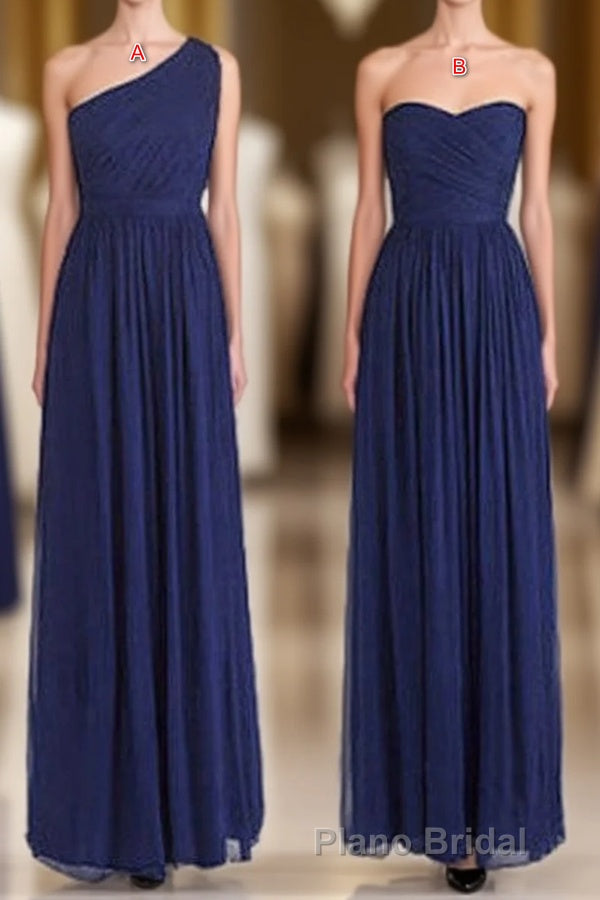 Elegant A-Line Navy Blue Chiffon Long Bridesmaid Dresses Main image