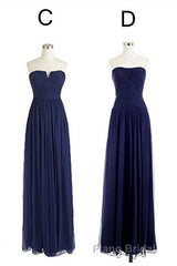 Elegant A-Line Navy Blue Chiffon Long Bridesmaid Dresses