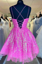 Cute Hot Pink Sequins A-Line Homecoming Dresses Hoco Night Dresses