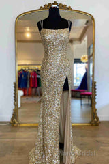 Sparkle Tiffany Blue Sequins Long Formal Prom Dresses with Slit