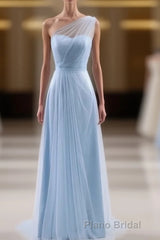 One Shoulder Sweetheart Ice Blue Bridesmaid Dresses