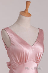 V-Neck Pink Tie Back Mermaid Bridesmaid Dresses