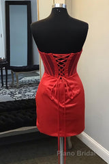 Strapless Pleated Red Satin Homecoming Dresses