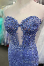 Sweetheart Periwinkle Keyhole Mermaid Formal Prom Dresses with Appliques
