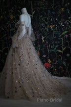 Chic Long Sweetheart Front Split Star Formal Prom Dresses With Sleeves