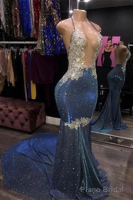 Gorgeous Sequin Backless Sexy Deep V-neck Long Prom Dresses With Train Main image