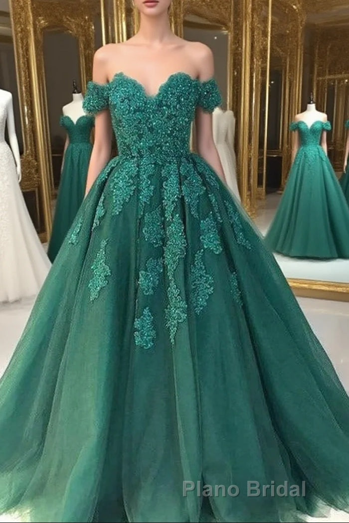 Off Shoulder Lace A Line Long Custom Evening Formal Prom Dresses Main image