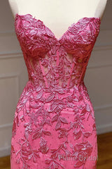 Coral Sweetheart Lace-Up Long Mermaid Formal Prom Dresses with Appliques