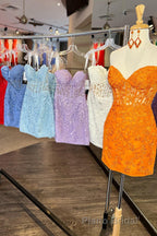 Purple Lace Tight Short Hoco Dresses