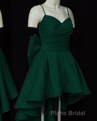 High Low Style Sweetheart Bow Back Satin homecoming Dresses