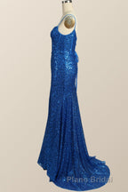 Royal Blue Sequin Mermaid Long Formal Prom Dresses