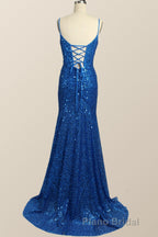 Royal Blue Sequin Mermaid Long Formal Prom Dresses