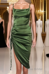 New Satin Green Formal Prom Dress Spaghetti Strap Party Evening Dress