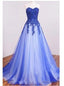Royal Blue Strapless Lace Tulle Ball Gown Prom Dress