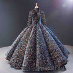 Glitter High Neck Open Back Lace Up Ball Gown Formal Prom Dresses