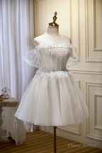 Chic Ivory Spaghetti Straps Off The Shoulder Tulle Homecoming Dresses