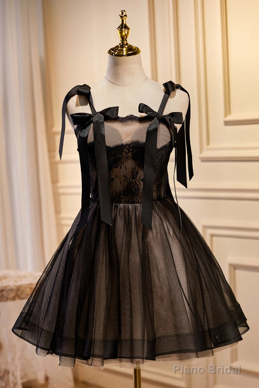 Cute Black Sleeveless A Line Tulle Short Homecoming Dresses Main image