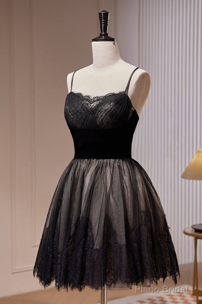 Black Spaghetti Straps Lace Tulle Short Homecoming Dresses Secondary image
