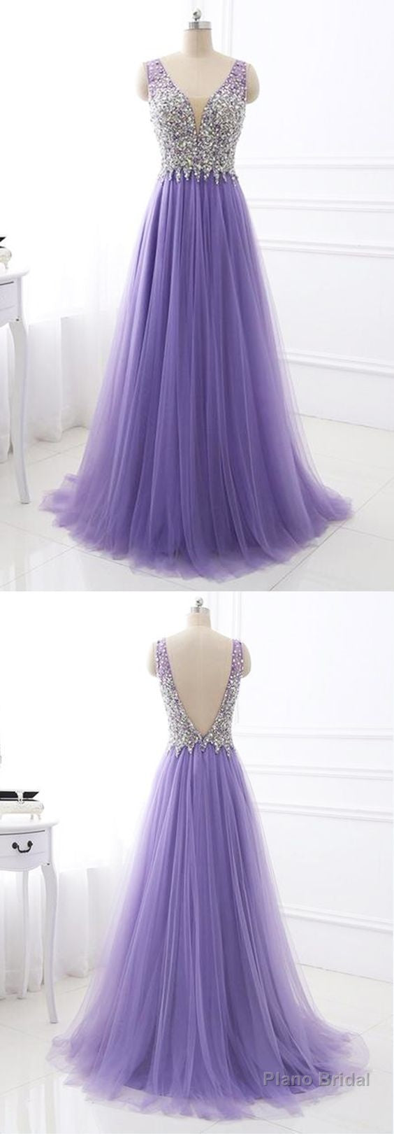 Lavender Tulle A-line Prom Dress Long Formal Dress for Wedding