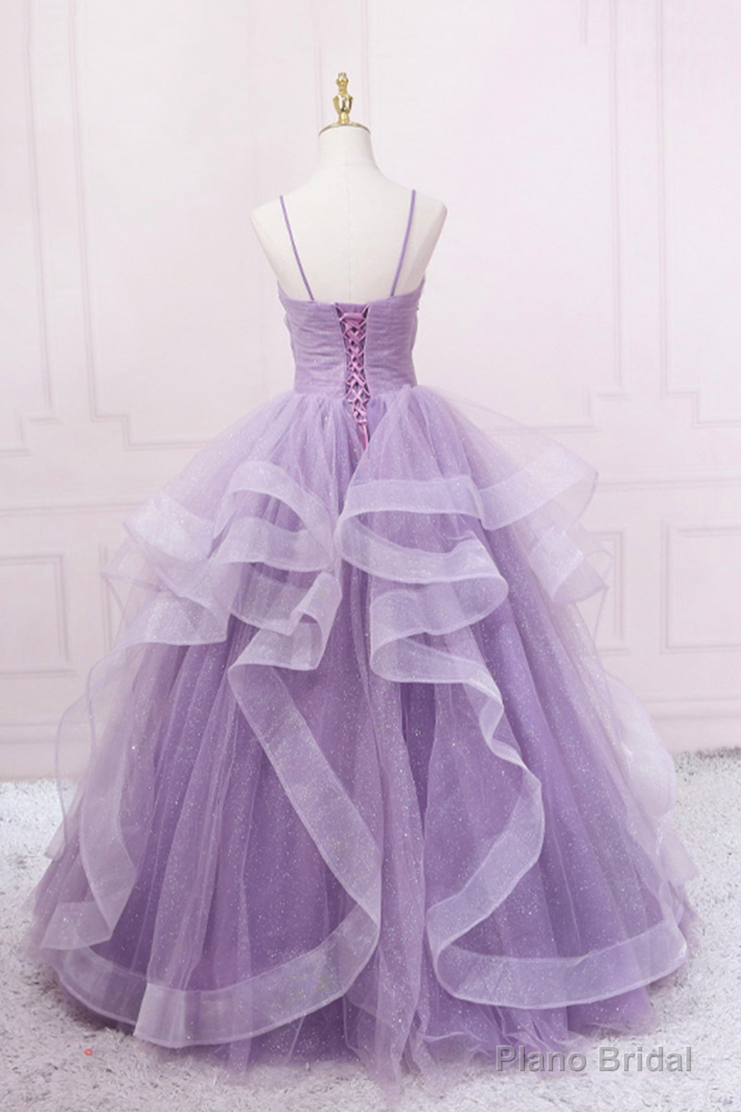 Purple Tulle Long Prom Dress, A-Line Spaghetti Strap Evening Gown Secondary image
