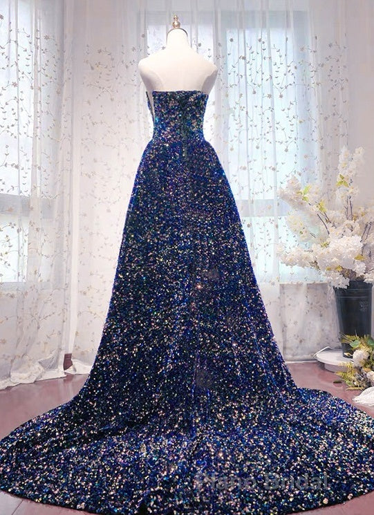 Chic Long Strapless Sparkly Tight Formal Prom Dresses Formal Party Dresses