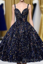 Glitter Spaghetti Straps Cute Short Formal Prom Dresses Tight Tea Length Homecoming Dresses