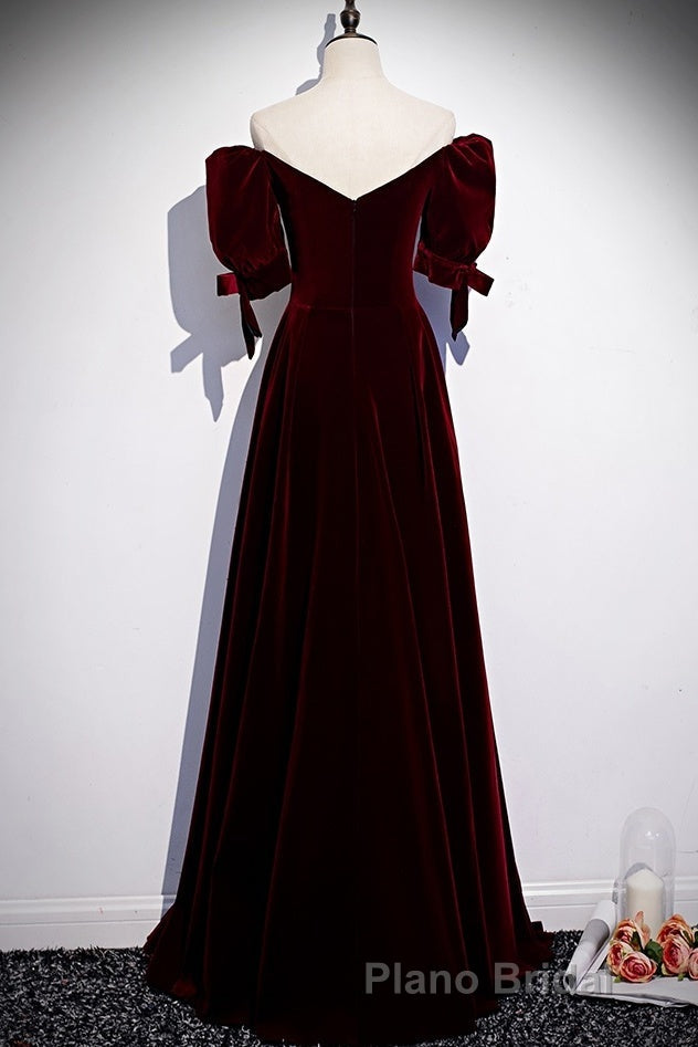 Modest Charming Burgundy Long Formal Prom Dresses Vintage Evening Dresses With Bowknot Secondary image